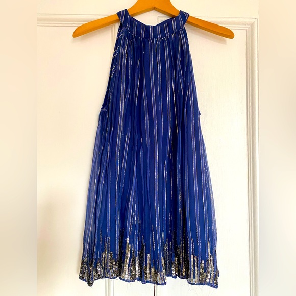 Anthropology blue and gold Ranna Gill Halter neck top - Picture 1 of 6